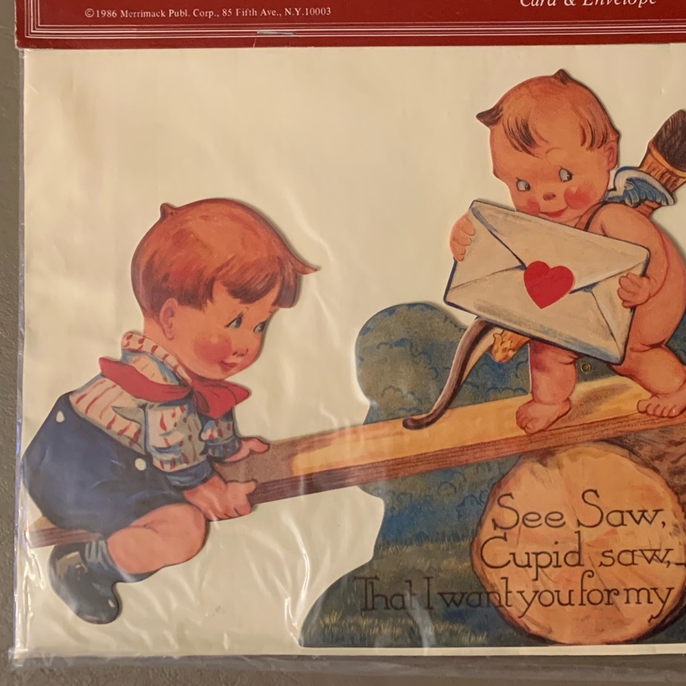 Vintage See-Saw Die-Cut Moving Valentine Card & Envelope (Shackman) - Picture 3 of 11